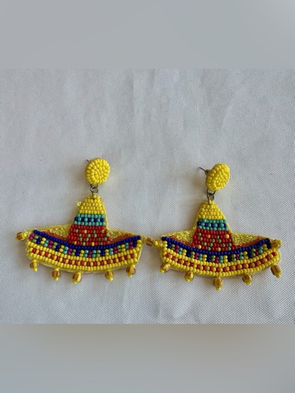 Beaded Yellow Multicolor Sombrero Earrings